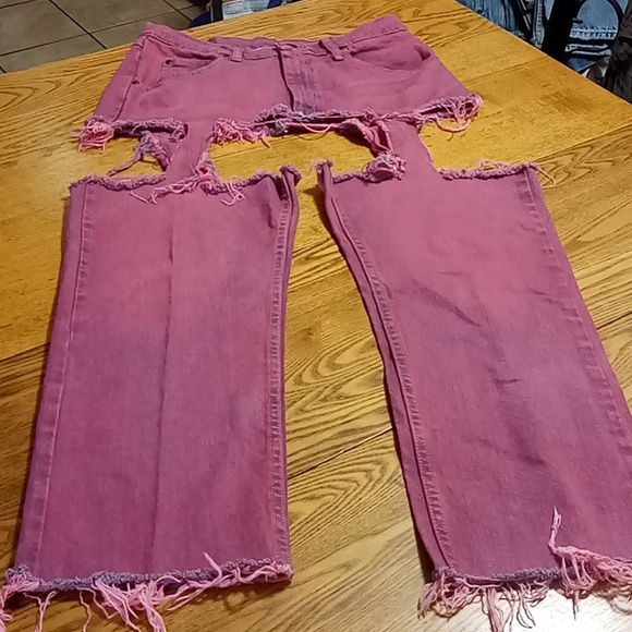 Wrangler Denim - WRANGLER Womens Jeans 32 X 32 PINK MAGENTA Denim Used Pants Ripped Distressed